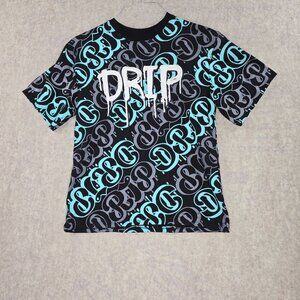 Bailey Apparel Drip Themed T-Shirt XL Black/Blue 65% Polyester 35% Cotton